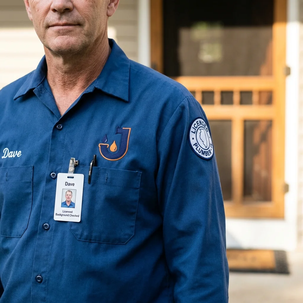 Licensed plumber showing ID badge in Little Ferry, NJ