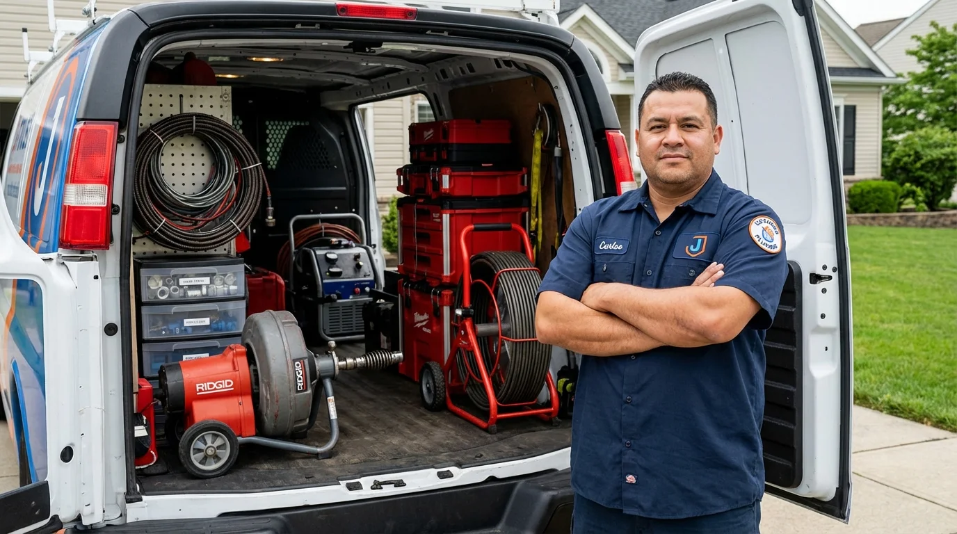 Professional drain cleaning equipment and Johns Plumbing LLC plumber in Little Ferry