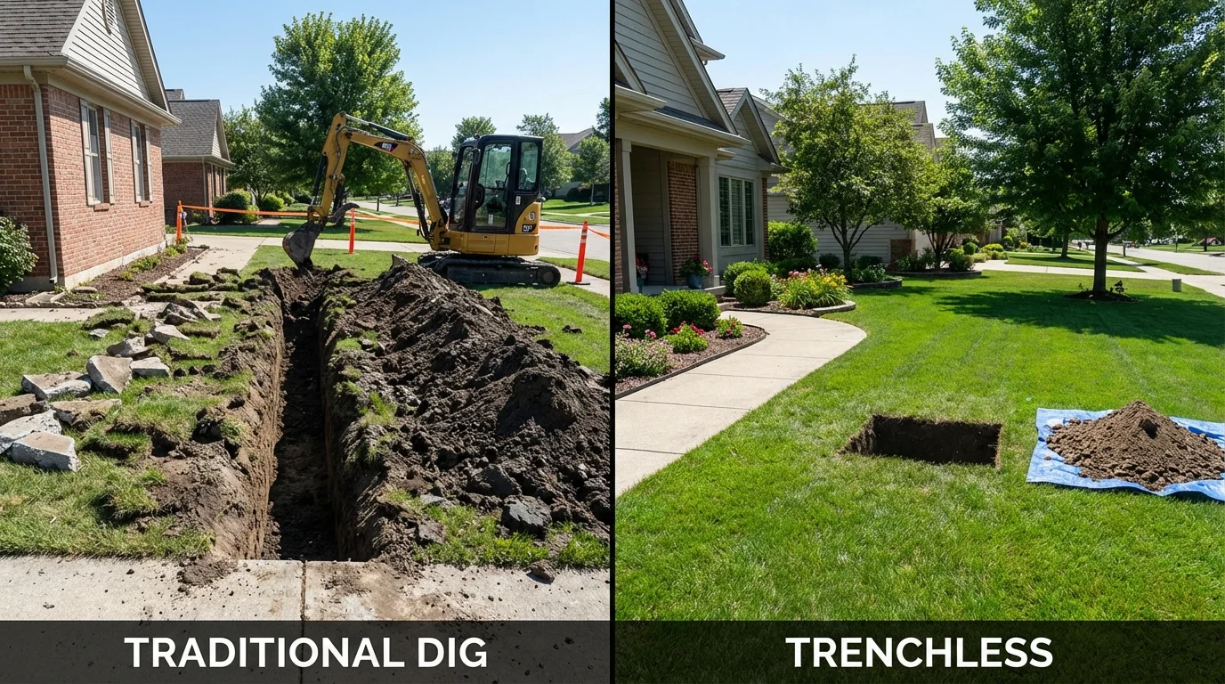 Trenchless sewer repair with minimal yard damage versus traditional excavation in Little Ferry, NJ